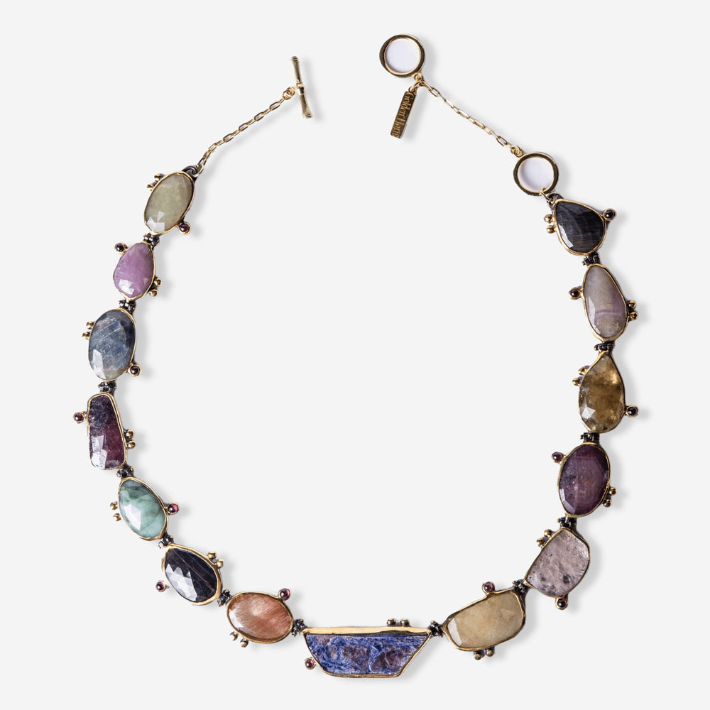 Fortune Multi-Color Raw Sapphire Necklace - Golden Horn