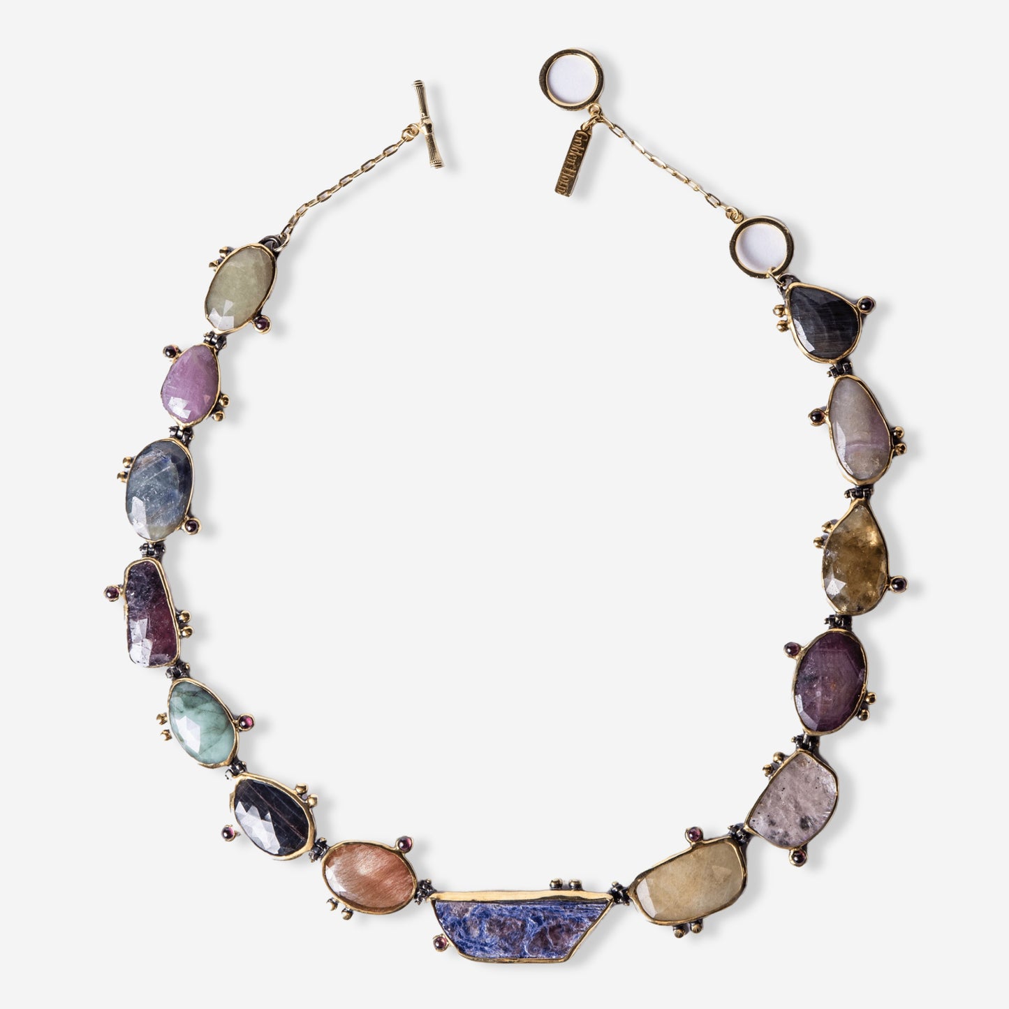Fortune Multi-Color Raw Sapphire Necklace - Golden Horn