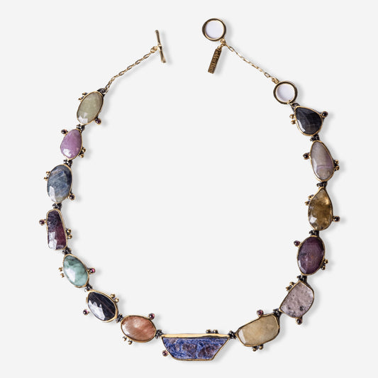 Fortune Multi-Color Raw Sapphire Necklace - Golden Horn