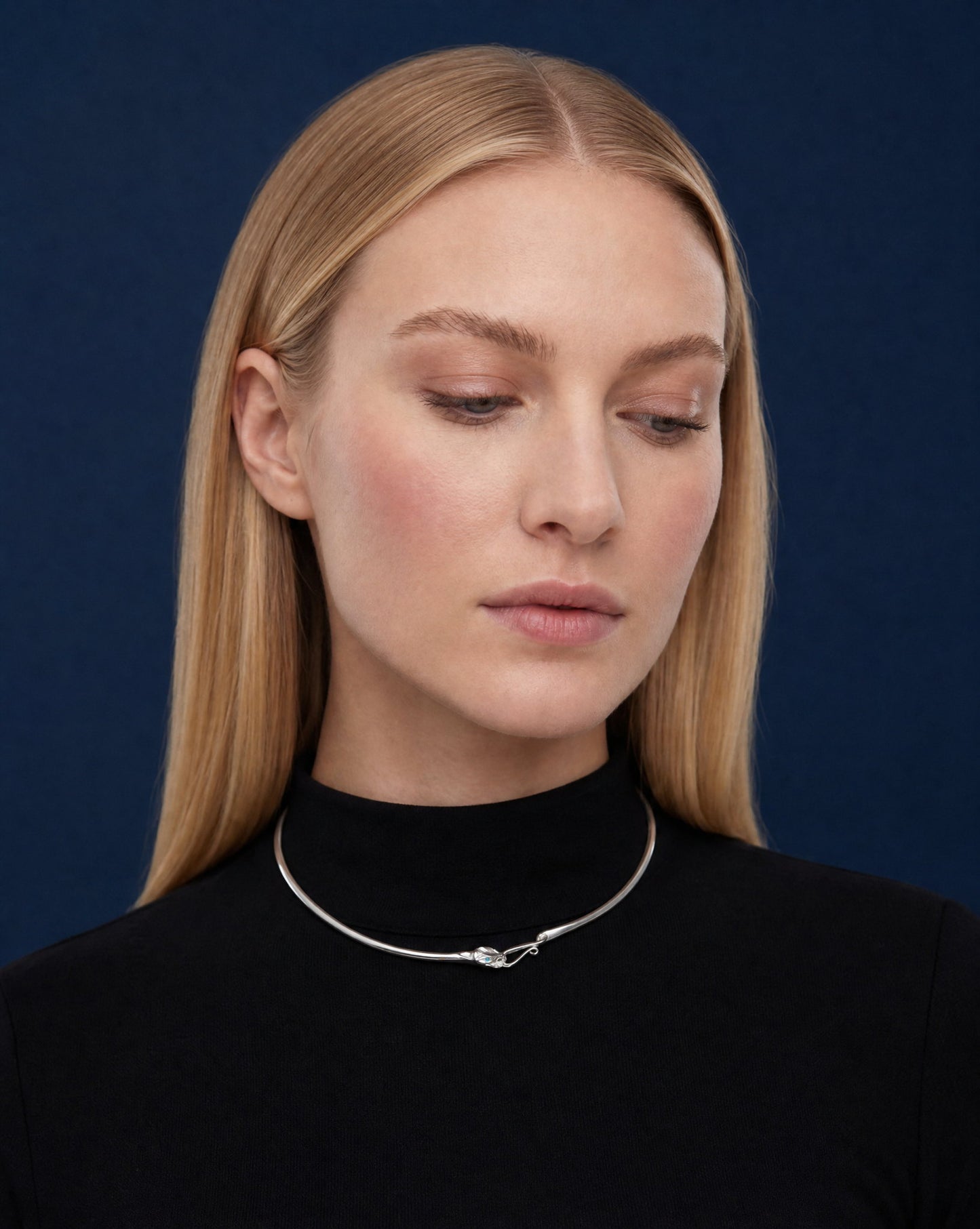 Ouroboros Snake Silver Choker Necklace worn, front view – Golden Horn Jewellery