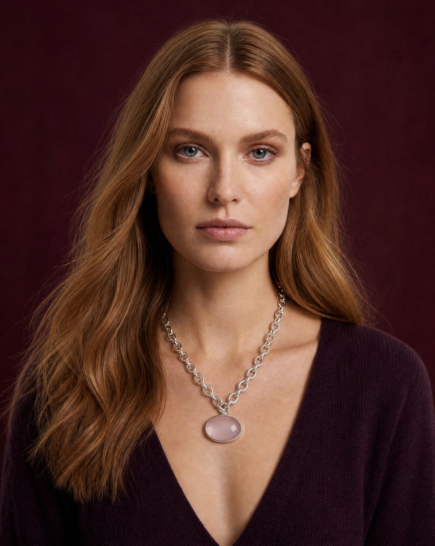Pink Quartz Amulet Silver Chain Necklace worn – Golden Horn Jewellery
