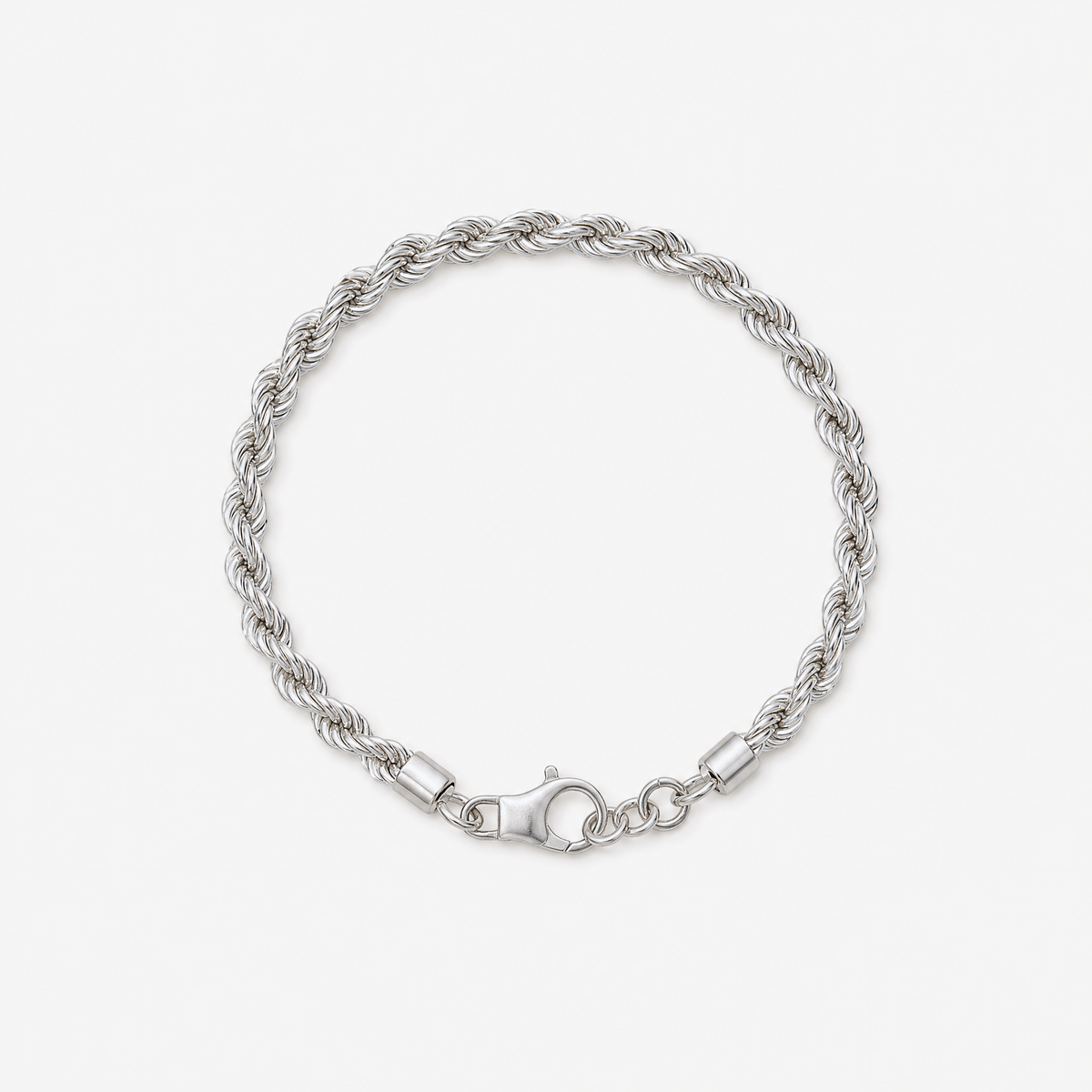 Silver Rope Chain Bracelet laid flat in a circle, seen from above – Golden Horn Jewellery
