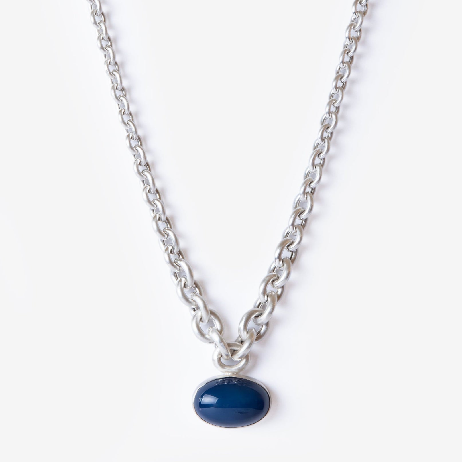 Agate Amulet Silver Chain Necklace-Golden Horn Jewellery
