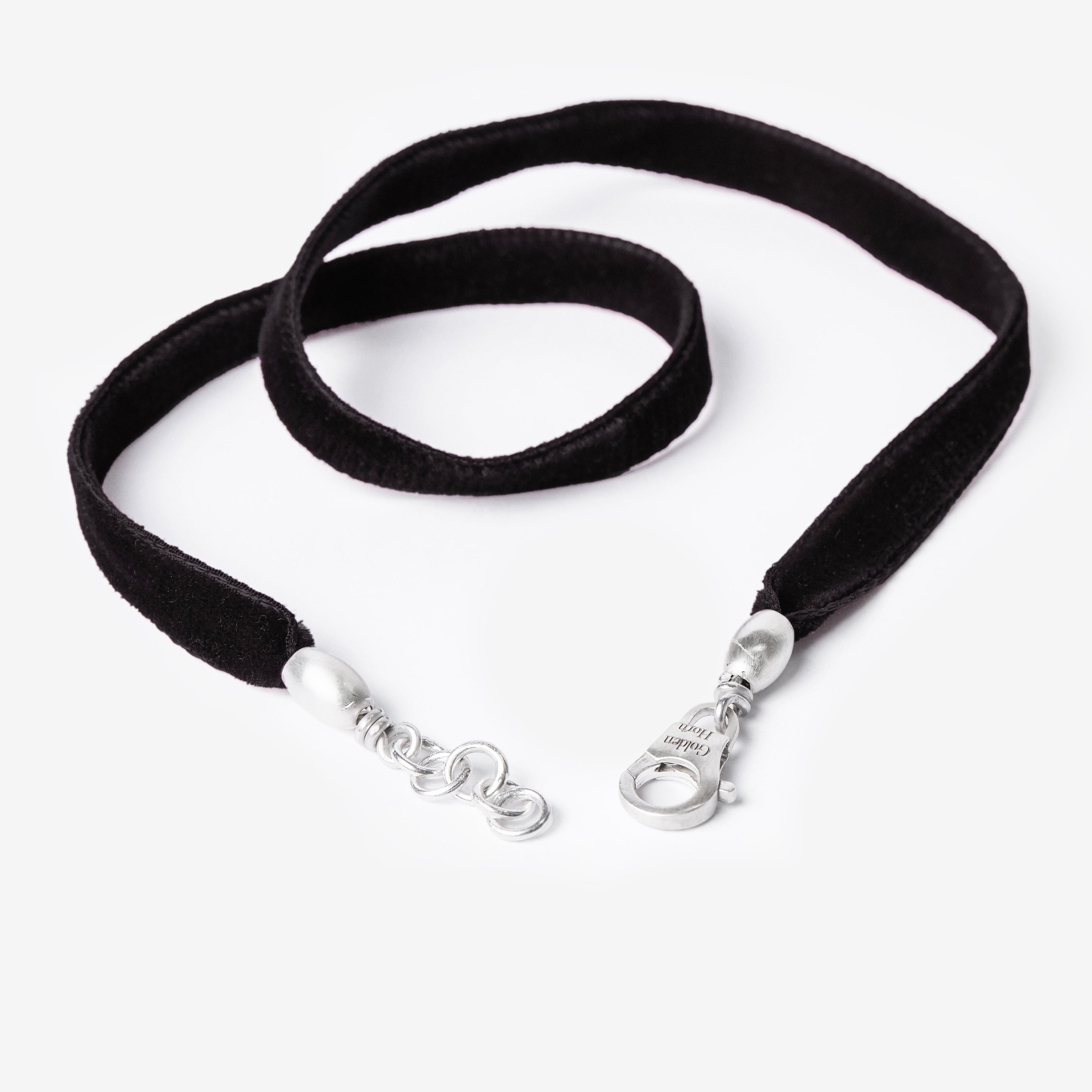 Black Velvet Choker Necklace with sterling silver endings and adjustable chain