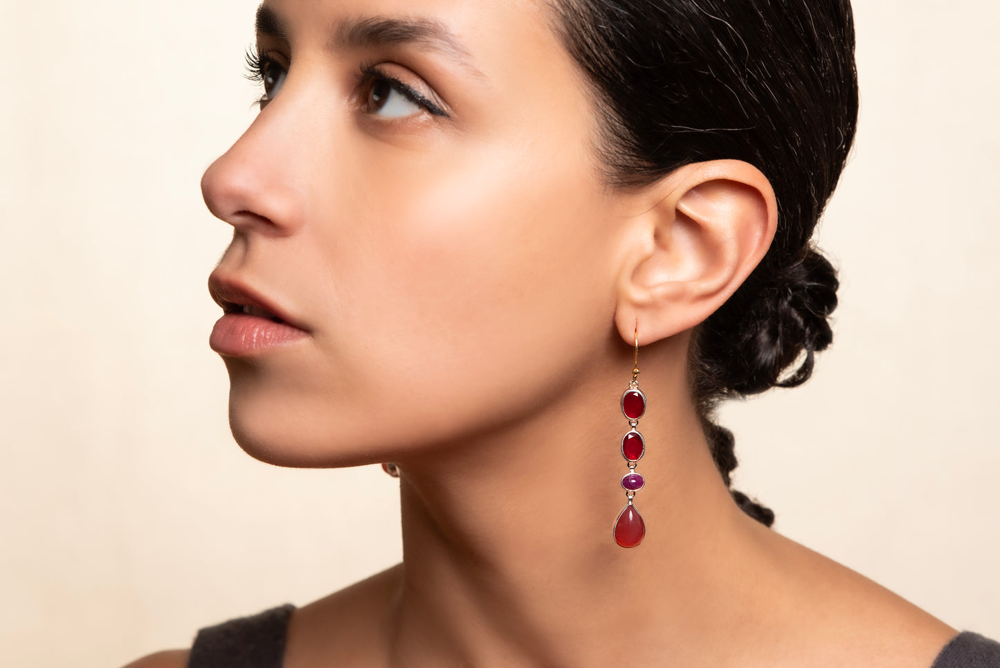 Aegean Cherry Trio Drop Earrings - Golden Horn