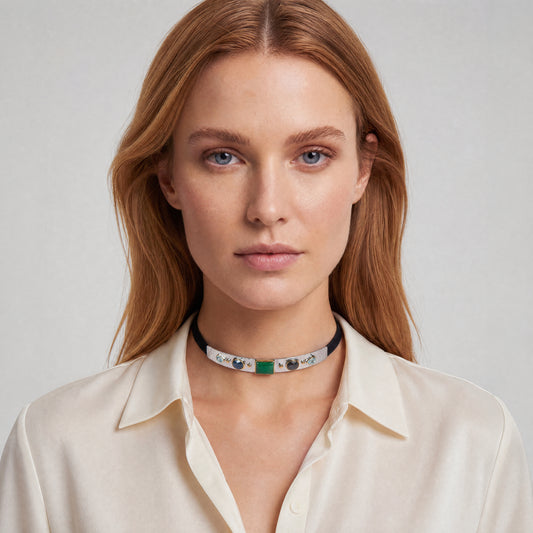 Helen Jade Gemstones Choker worn at the base of the neck – handmade jewellery by Golden Horn
