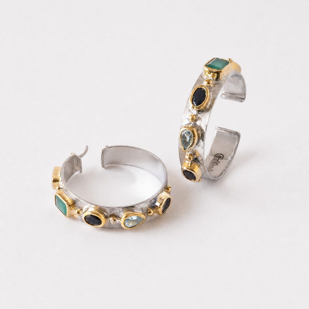 Helen Multistone Silver Hoop Earrings – Golden Horn Jewellery