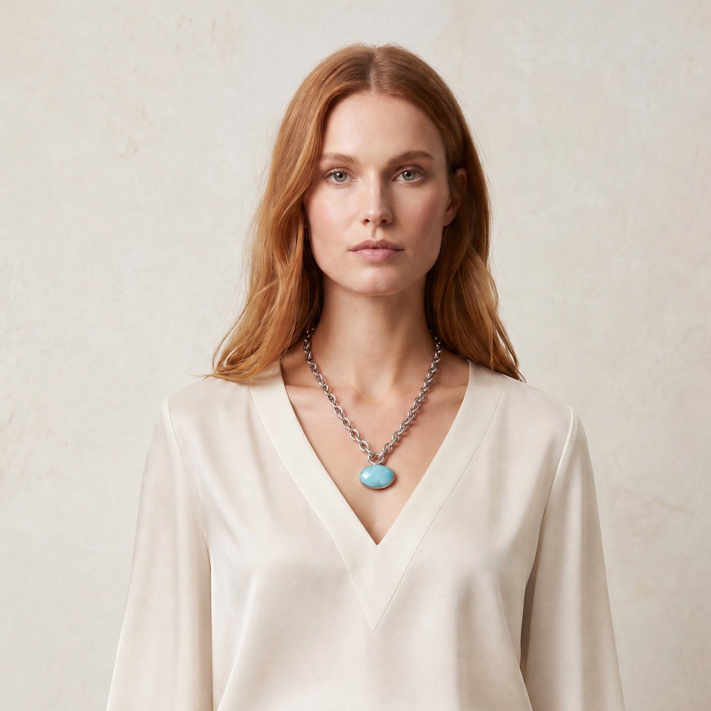 Larimar Amulet Silver Chain Necklace – handmade jewellery by Golden Horn