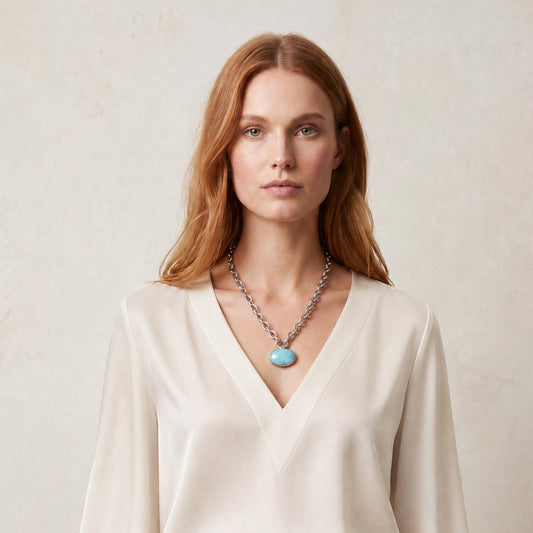 Larimar Amulet Silver Chain Necklace – handmade jewellery by Golden Horn