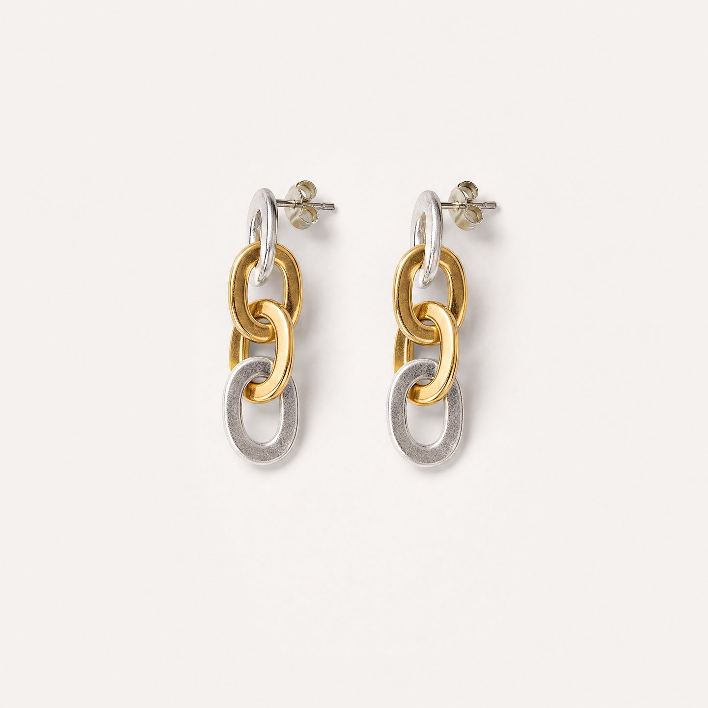 Sister and Brother Drop Earrings two-tone silver and gold – Golden Horn Jewellery