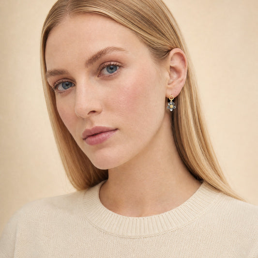 Spring Flower Circle Stud Earrings worn on model – Golden Horn Jewellery