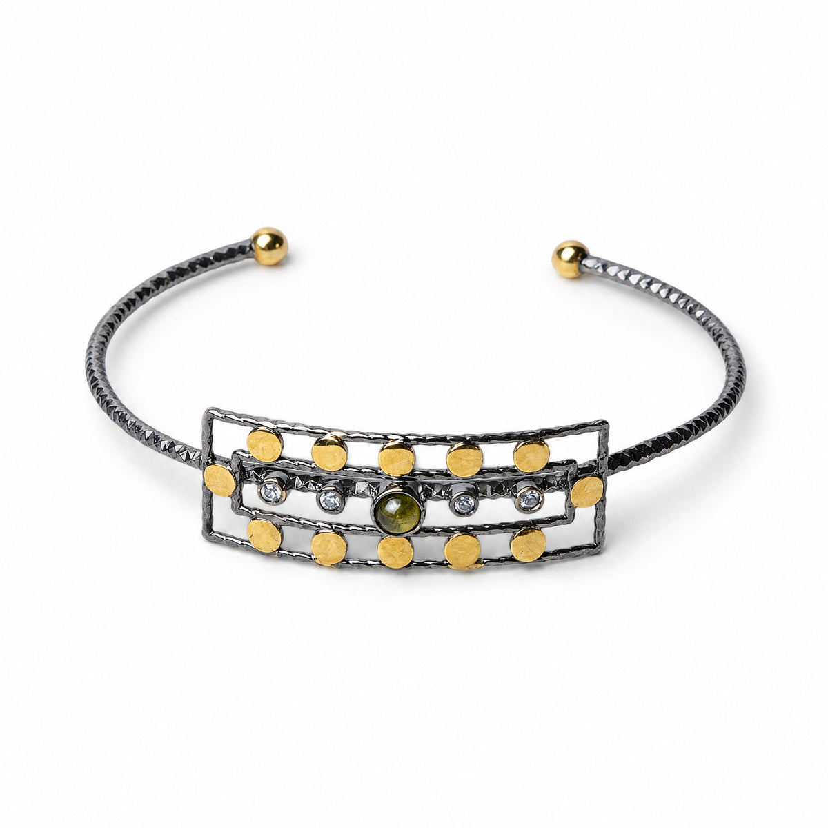 Ancient Queen Gemstone Bracelet lying flat, viewed from above at an angle – handmade jewellery by Golden Horn