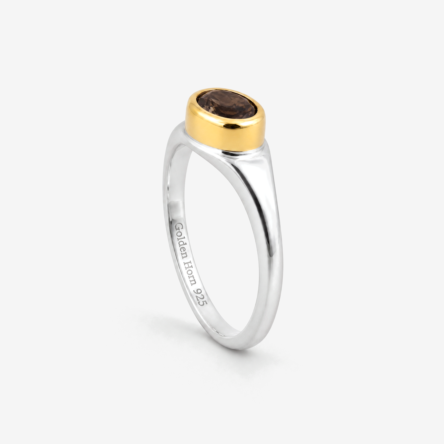 April Brown Diamond Birthstone Ring, side profile showing bezel height and Golden Horn 925 hallmark