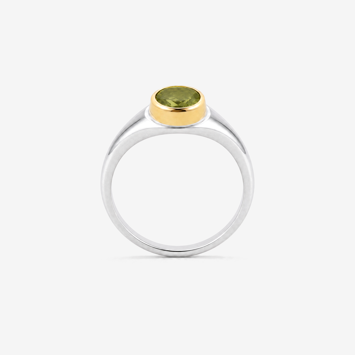 August Peridot Birthstone Ring, front view showing full band - Golden Horn Jewellery