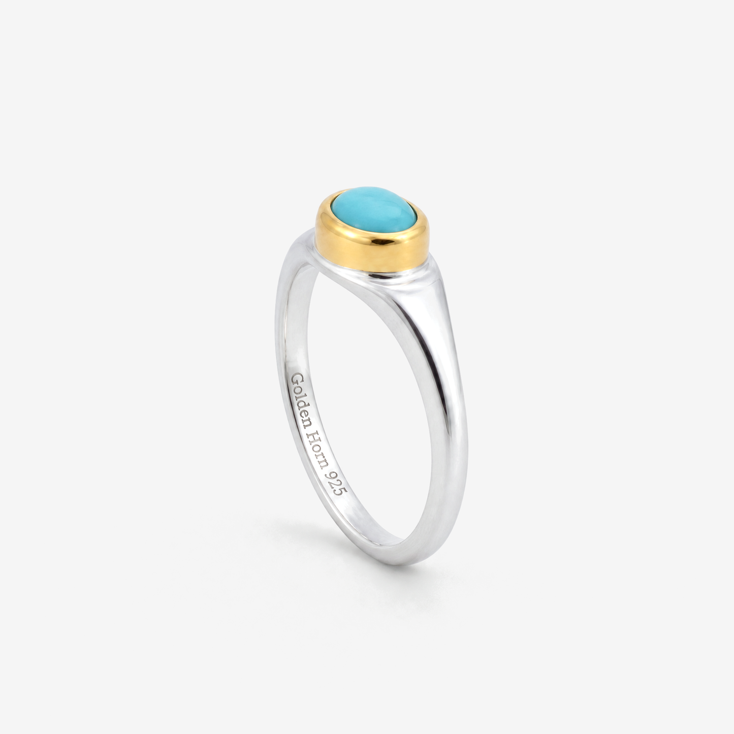 December Turquoise Birthstone Ring, side profile showing bezel height and Golden Horn 925 hallmark