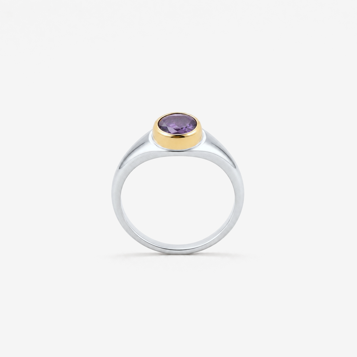 February Amethyst Birthstone Ring, front view showing full band - Golden Horn Jewellery
