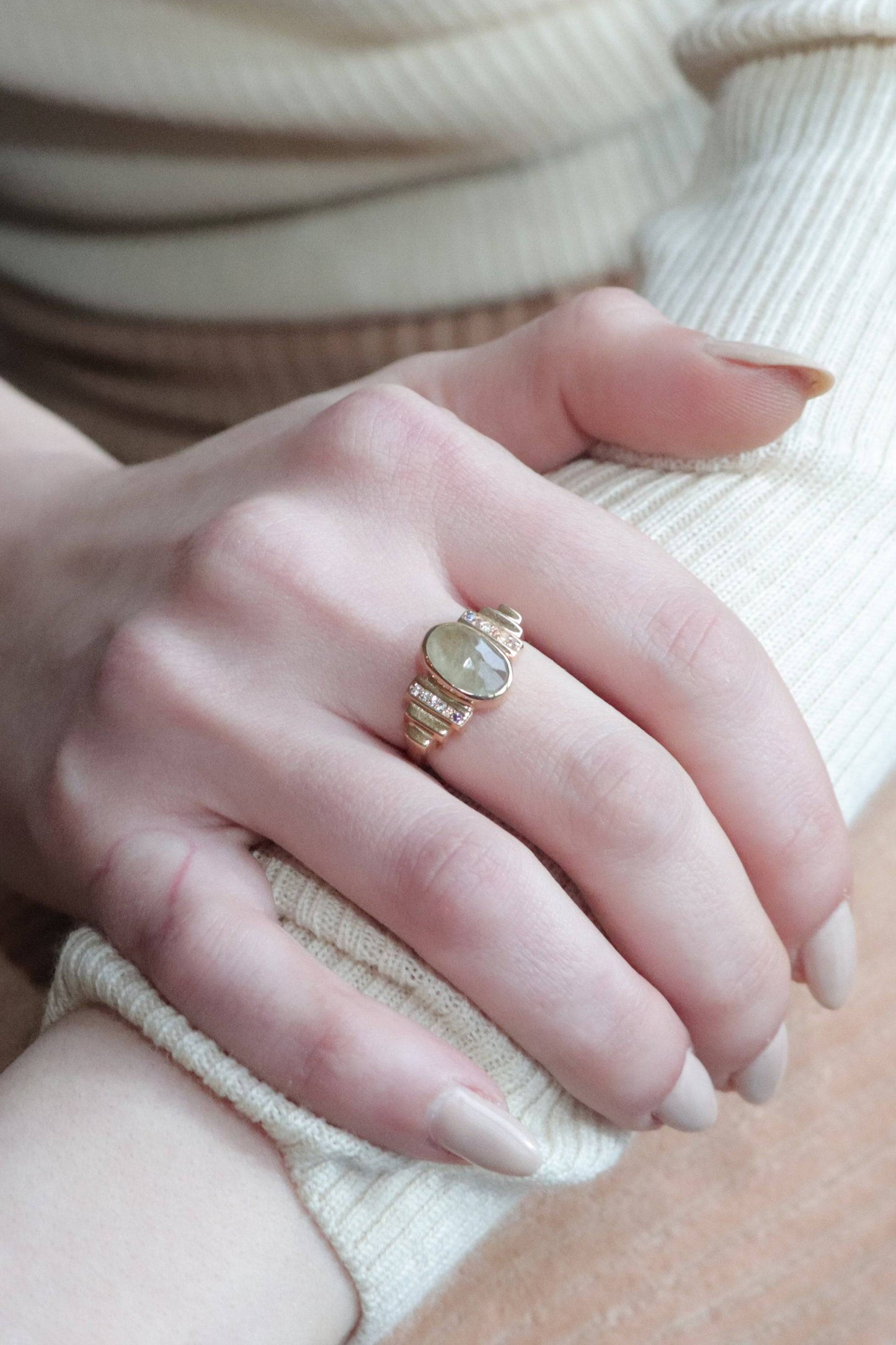Art Deco Moon Stone Ring - Golden Horn