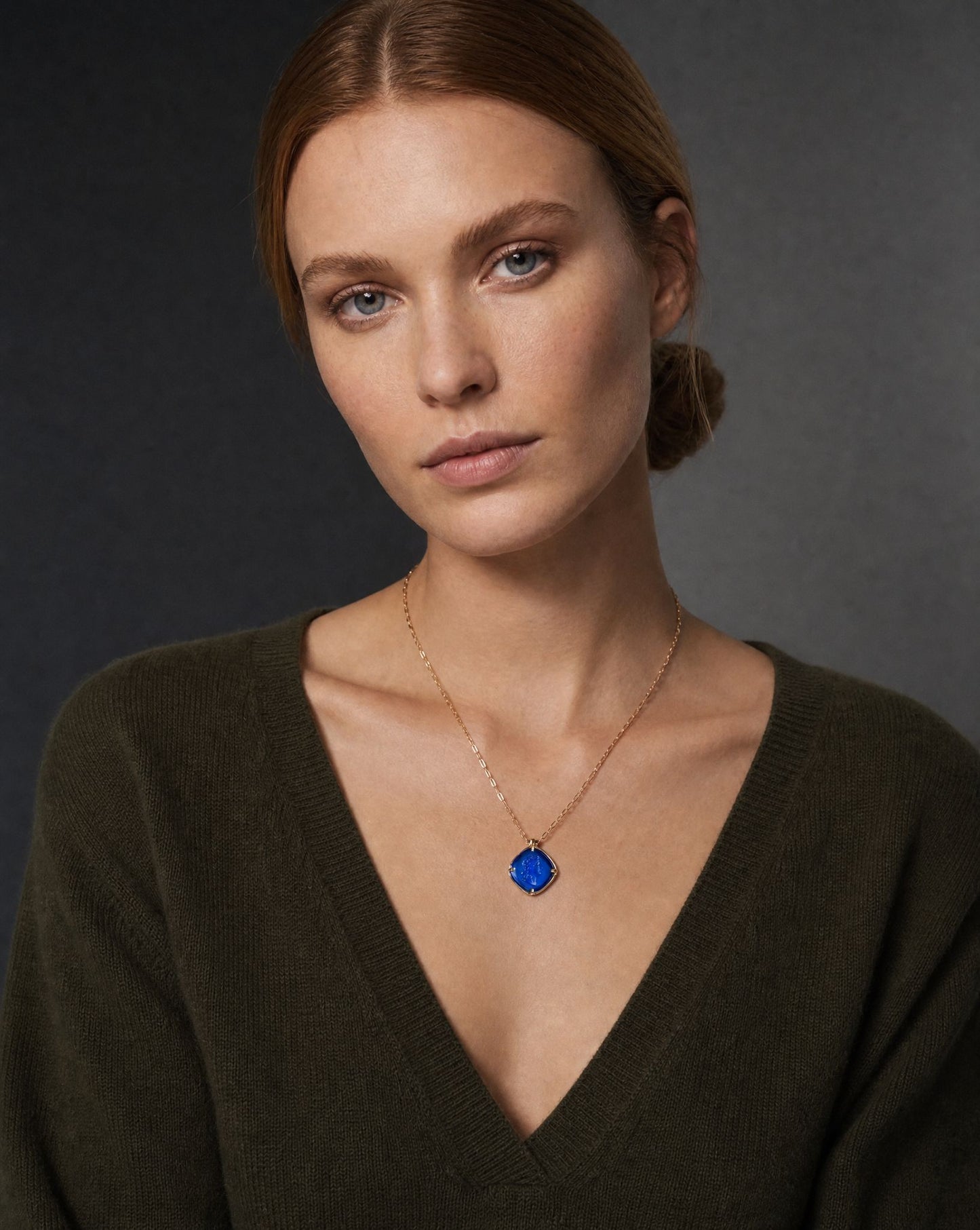 Apollo Blue Agate Pendant Necklace worn – Golden Horn Jewellery