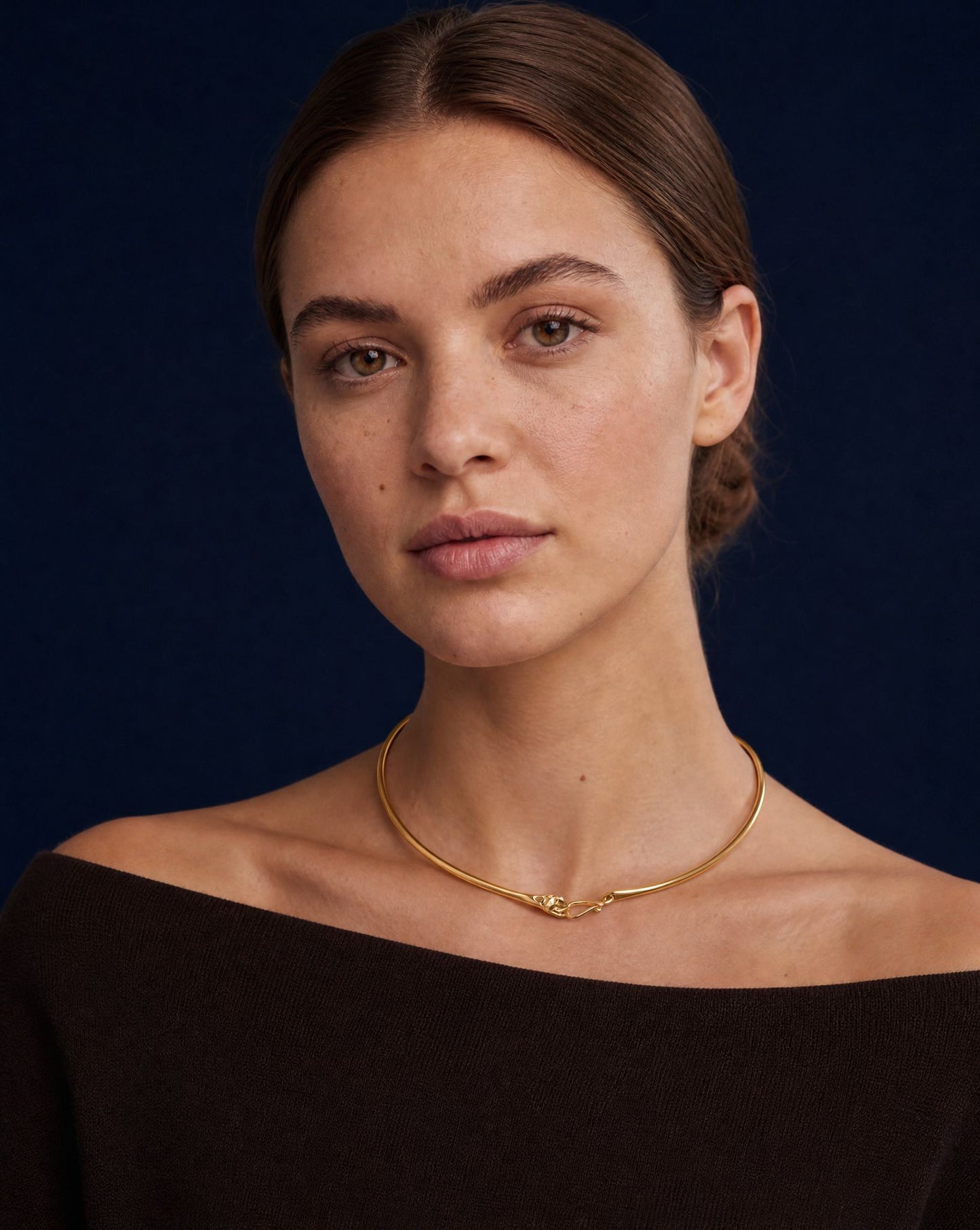 Ouroboros Snake Gold Plated Choker Necklace worn, front view – Golden Horn Jewellery