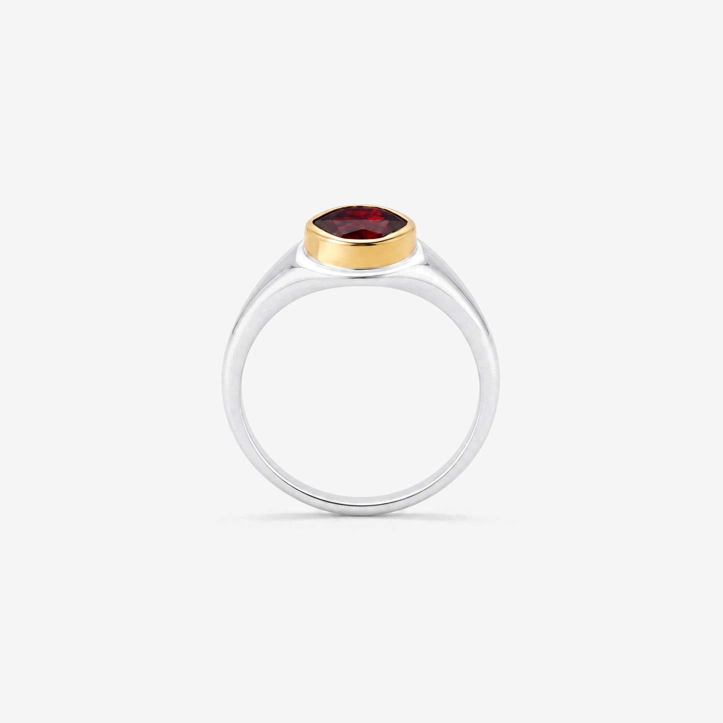 January Garnet Birthstone Ring, front view showing full band - Golden Horn Jewellery