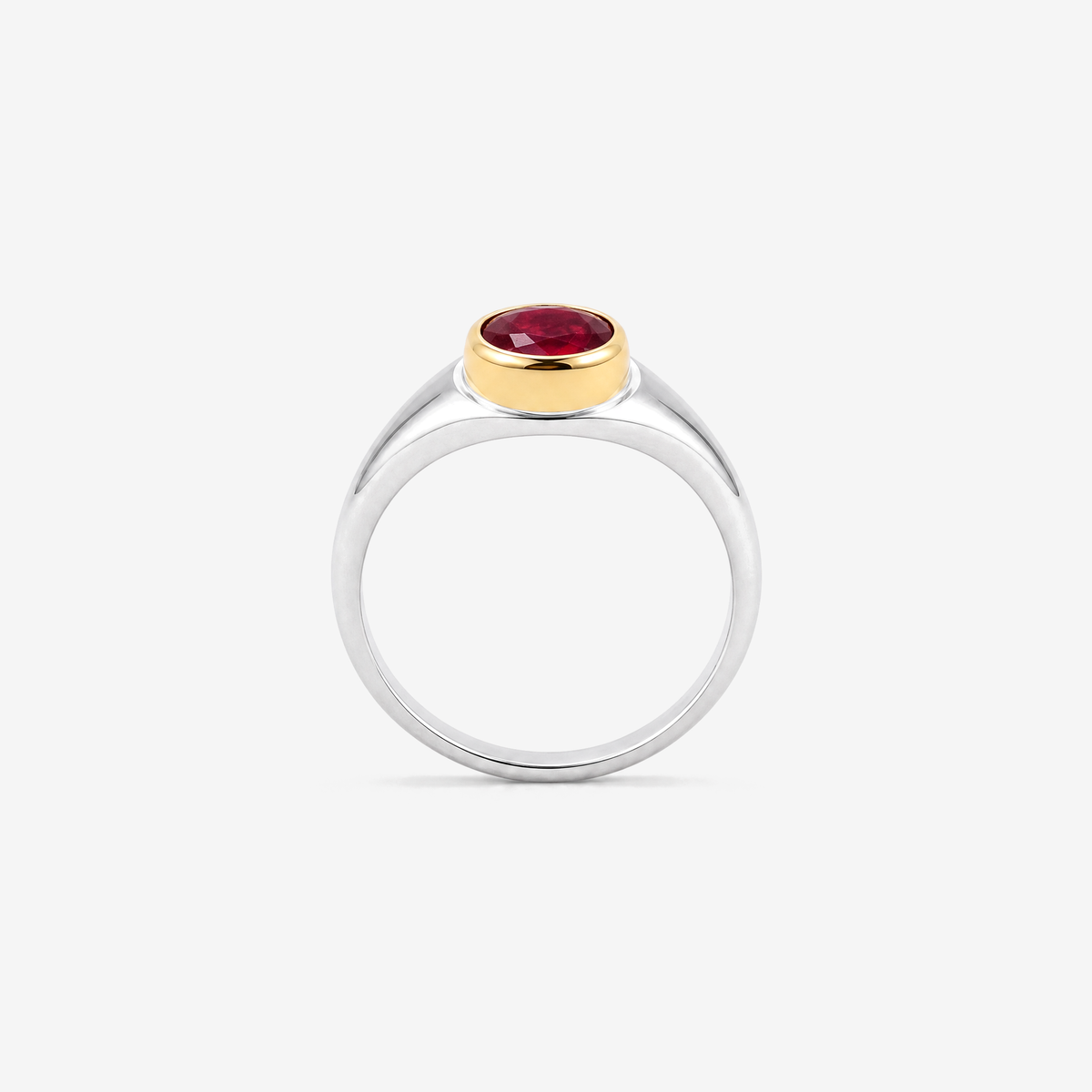 July Ruby Birthstone Ring, front view showing full band - Golden Horn Jewellery