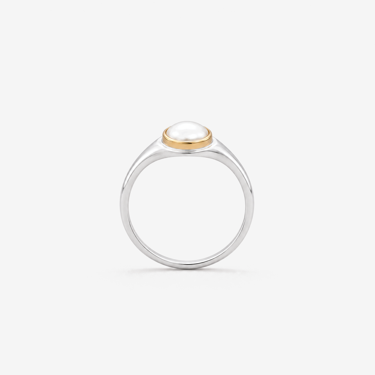 June Pearl Birthstone Ring, front view showing full band - Golden Horn Jewellery
