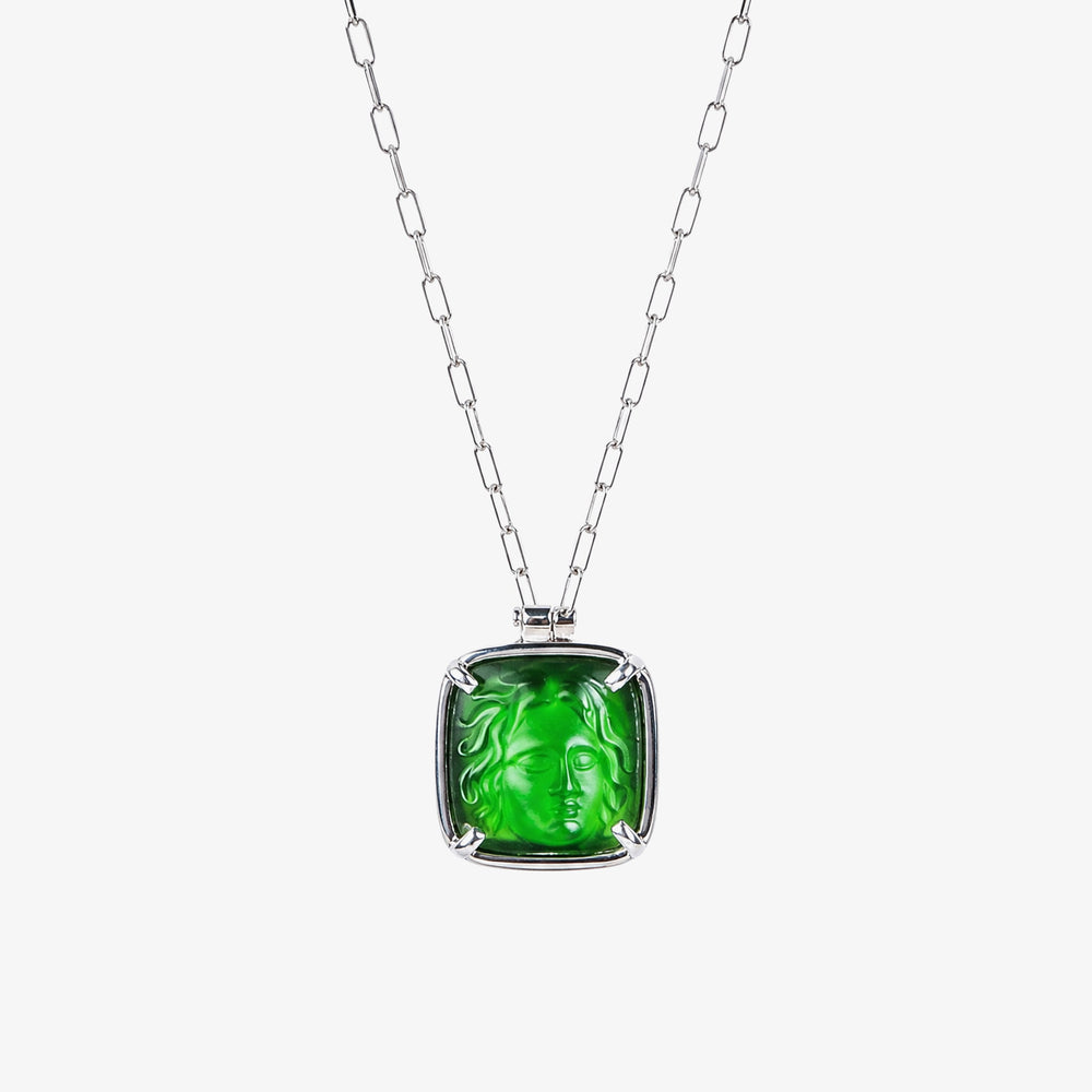 Medusa Green Agate Silver Pendant Necklace – handmade jewellery by Golden Horn