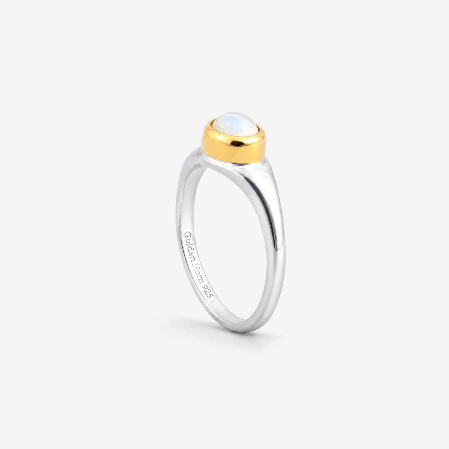 October Opal Birthstone Ring, side profile showing bezel height and Golden Horn 925 hallmark