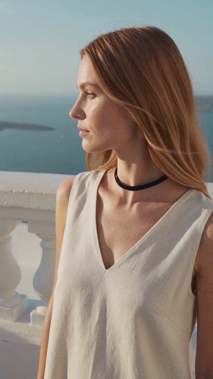Black Velvet Choker Necklace worn by the sea - Golden Horn Jewellery