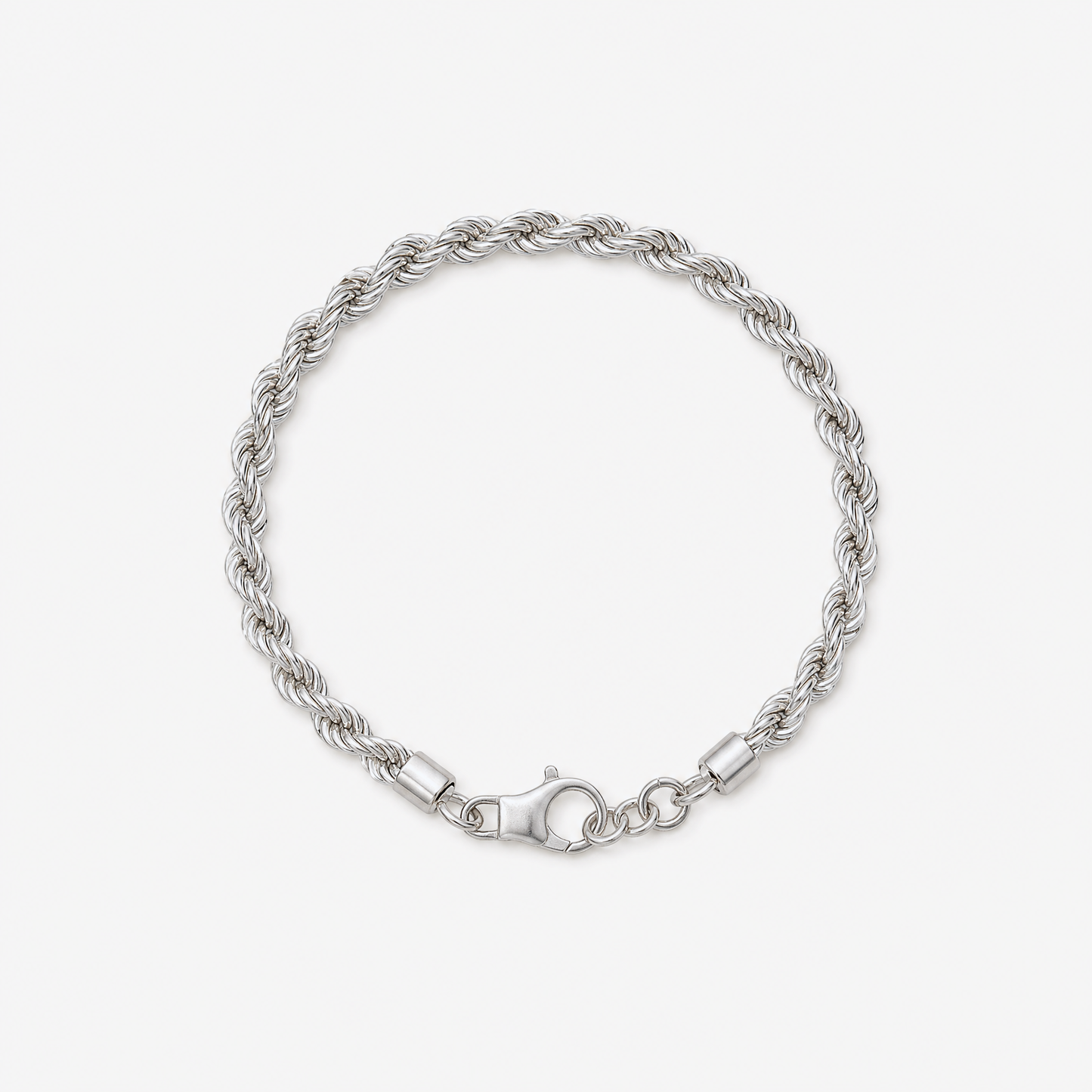 Silver Rope Chain Bracelet laid flat in a circle, seen from above – Golden Horn Jewellery